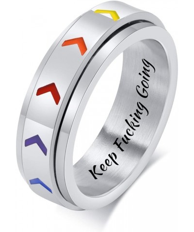 Inspirational Jewelry Spinner Ring Stainless Steel Band Ring for Teen Keep Fucking Going Inspirational Spinner Ring Rainbow A...