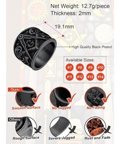 Masonic Signet Rings for Men, Stainless Steel Freemason Jewelry, Punk Biker Thumb Ring with Delicate Packaging 01. Mason-Blac...