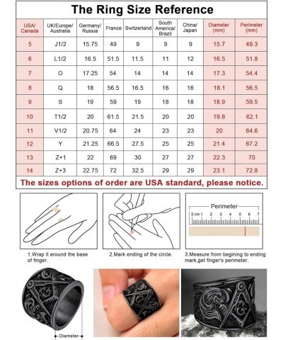 Masonic Signet Rings for Men, Stainless Steel Freemason Jewelry, Punk Biker Thumb Ring with Delicate Packaging 01. Mason-Blac...