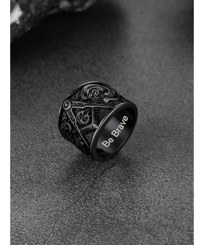 Masonic Signet Rings for Men, Stainless Steel Freemason Jewelry, Punk Biker Thumb Ring with Delicate Packaging 01. Mason-Blac...