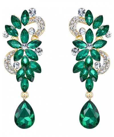 Women's Bohemian Boho Crystal Flower Wedding Bridal Chandelier Teardrop Bling Dangle Earrings 08-Emerald Color Gold-Tone $9.3...