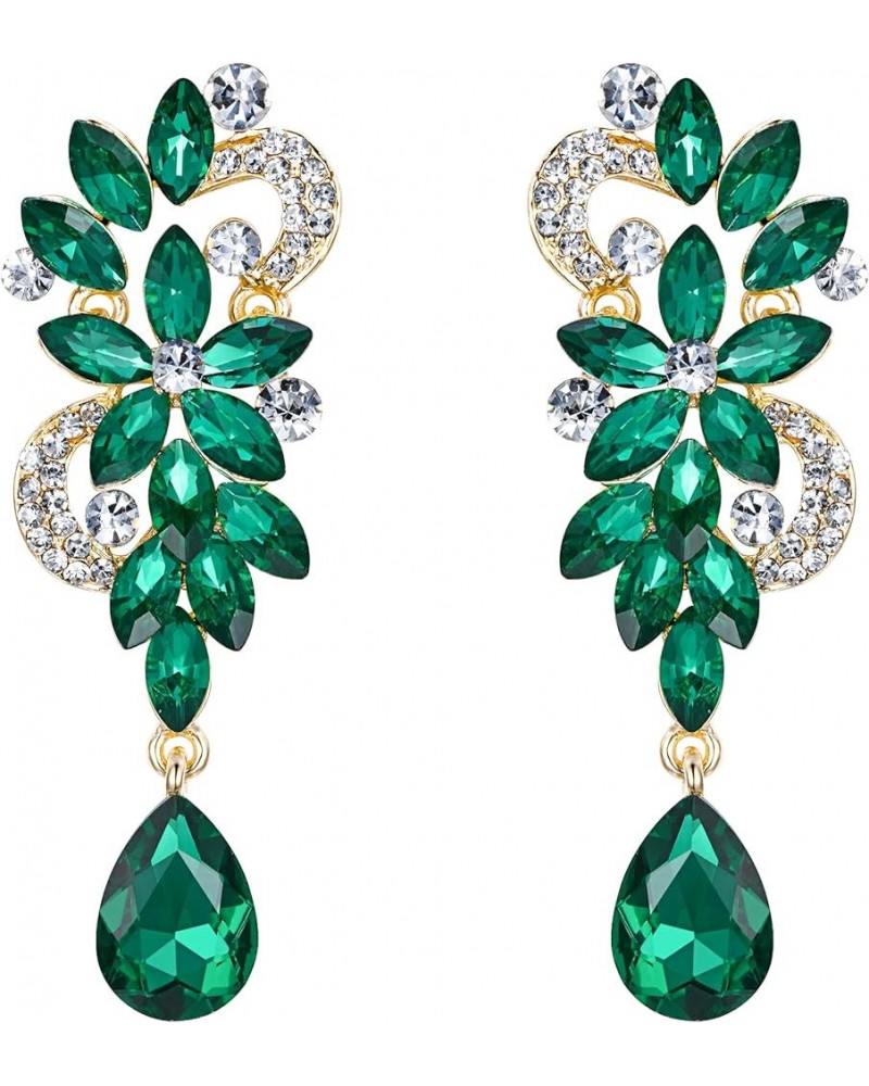 Women's Bohemian Boho Crystal Flower Wedding Bridal Chandelier Teardrop Bling Dangle Earrings 08-Emerald Color Gold-Tone $9.3...