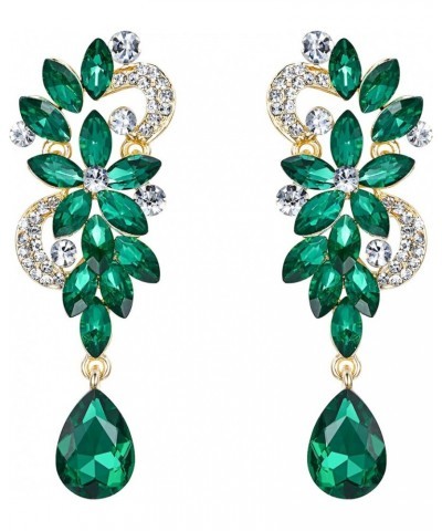 Women's Bohemian Boho Crystal Flower Wedding Bridal Chandelier Teardrop Bling Dangle Earrings 08-Emerald Color Gold-Tone $9.3...