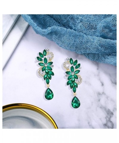 Women's Bohemian Boho Crystal Flower Wedding Bridal Chandelier Teardrop Bling Dangle Earrings 08-Emerald Color Gold-Tone $9.3...