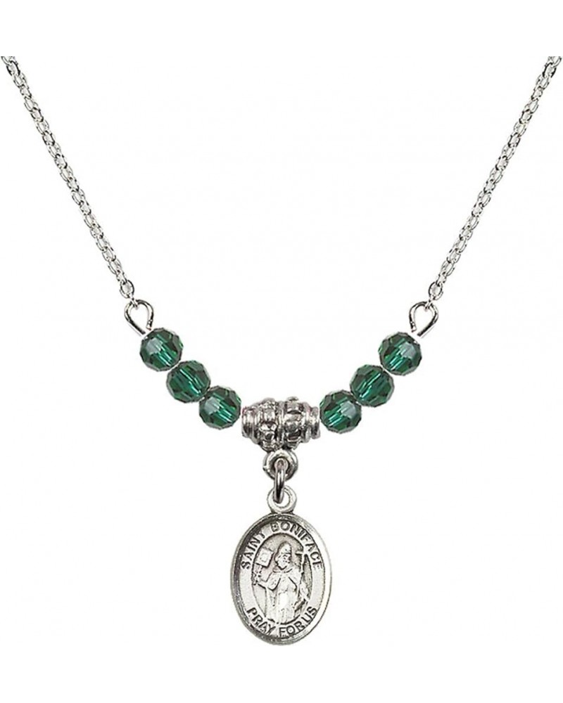 May Birth Month Bead Necklace with Catholic Patron Saint Petite Charm, 18 Inch Saint Boniface $32.51 Necklaces