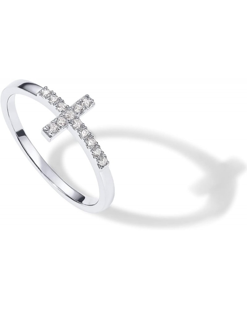 14K Gold Plated CZ Cross Ring | Eternity Promise Ring for Her | Infinity Wedding Band Ring White Gold $9.87 Rings