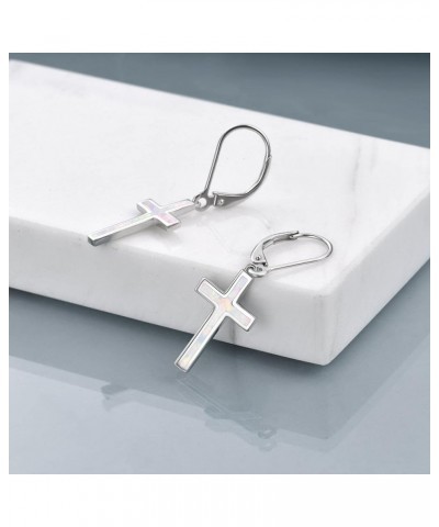 Opal Cross Earrings Sterling Silver Cross Dangle Drop Earring Cross Leverback Earrings Cubic Zirconia Cross Jewelry for Women...