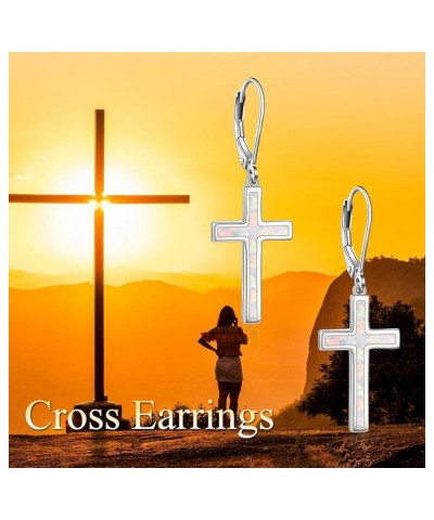 Opal Cross Earrings Sterling Silver Cross Dangle Drop Earring Cross Leverback Earrings Cubic Zirconia Cross Jewelry for Women...