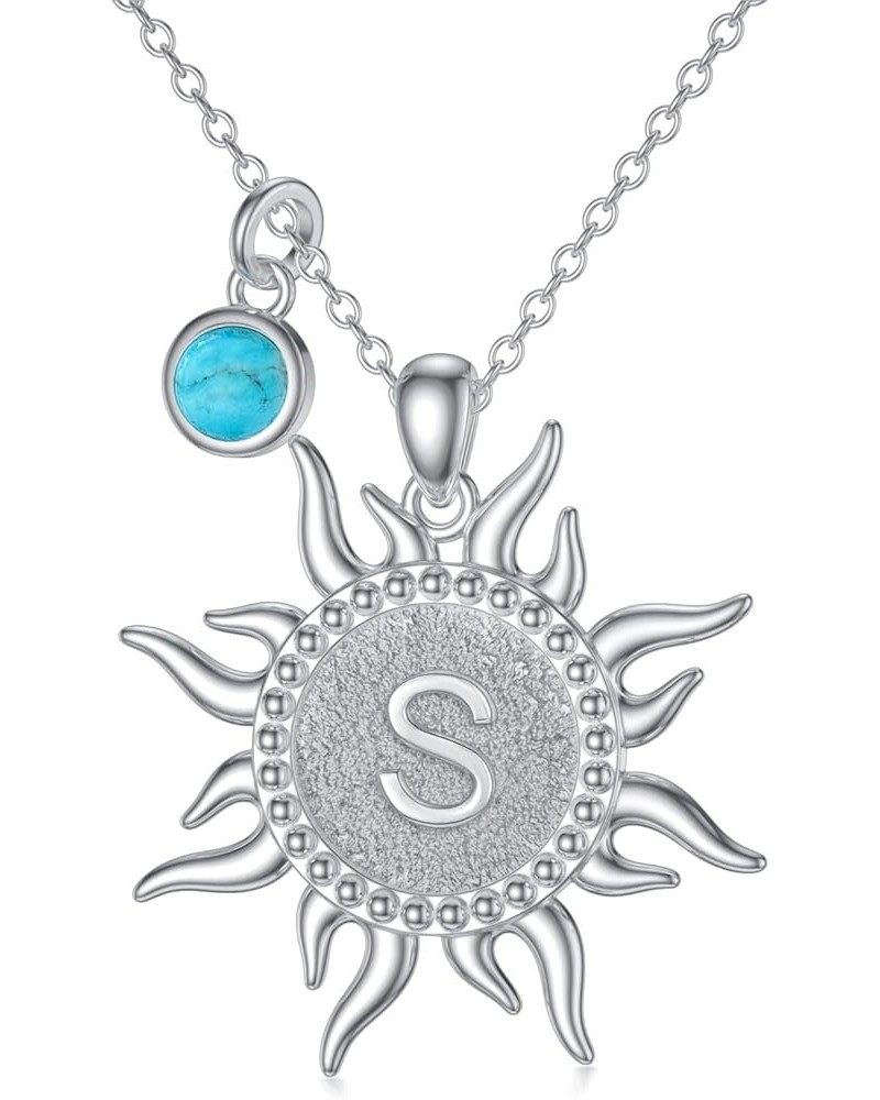 Sun Initial Necklace 925 Sterling Silver Natural Turquoise A to Z Letters Sun Pendant 26 Alphabet Jewelry Gifts for Women Gir...