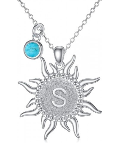 Sun Initial Necklace 925 Sterling Silver Natural Turquoise A to Z Letters Sun Pendant 26 Alphabet Jewelry Gifts for Women Gir...