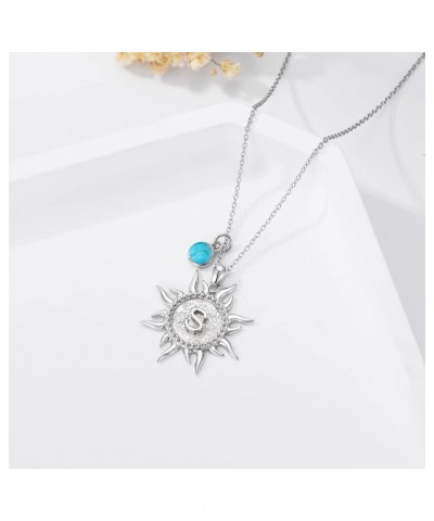 Sun Initial Necklace 925 Sterling Silver Natural Turquoise A to Z Letters Sun Pendant 26 Alphabet Jewelry Gifts for Women Gir...