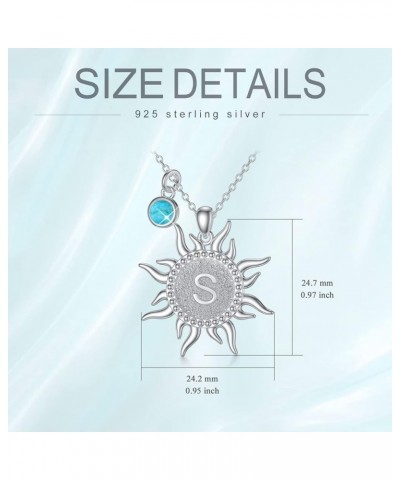 Sun Initial Necklace 925 Sterling Silver Natural Turquoise A to Z Letters Sun Pendant 26 Alphabet Jewelry Gifts for Women Gir...