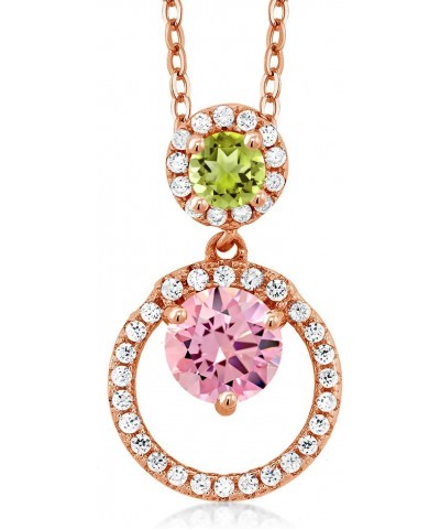 18K Rose Gold Plated Silver Pink Zirconia and Green Peridot Pendant Necklace For Women (2.40 Cttw, Gemstone, Round 6MM and 4M...