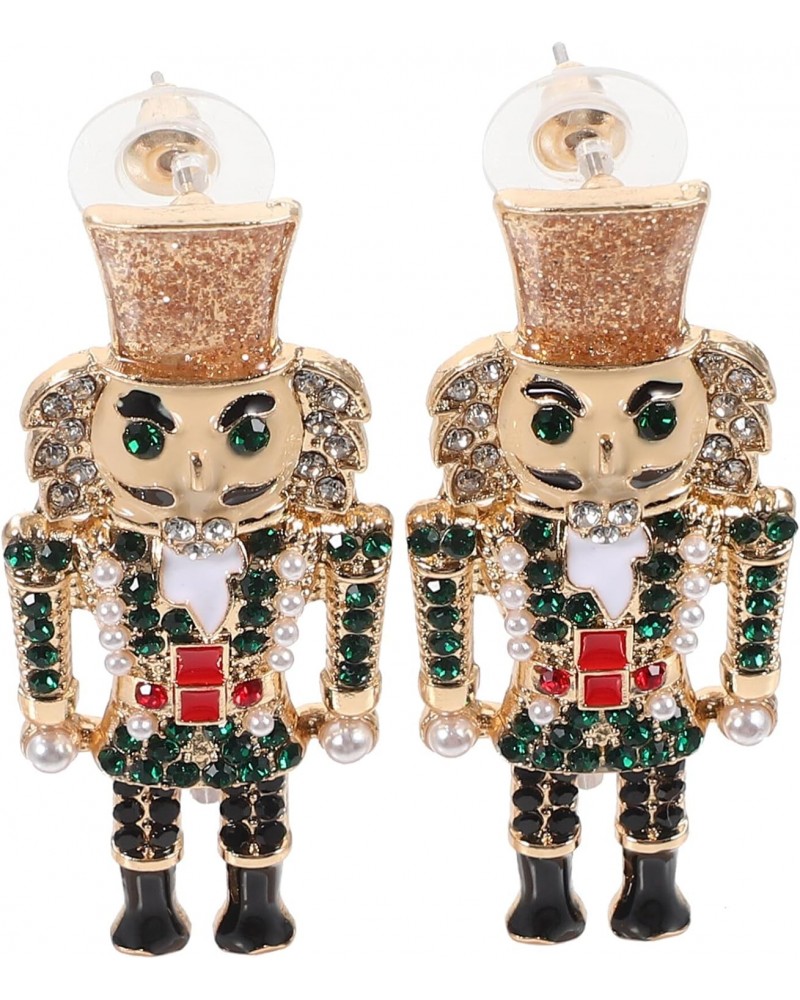 1 Pair Rhinestone Nutcracker Earrings Bling Nutcracker Stud Earrings Crystal Nutcracker Soldier Ear Stud for Holiday Christma...