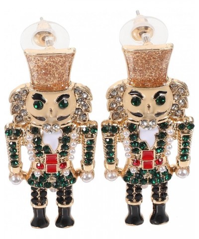 1 Pair Rhinestone Nutcracker Earrings Bling Nutcracker Stud Earrings Crystal Nutcracker Soldier Ear Stud for Holiday Christma...