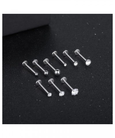 Threadless Lip Rings Different Bar Length Labret Jewelry CZ Lip Studs Monroe Medusa Piercing Jewelry, Push in Stainless Steel...