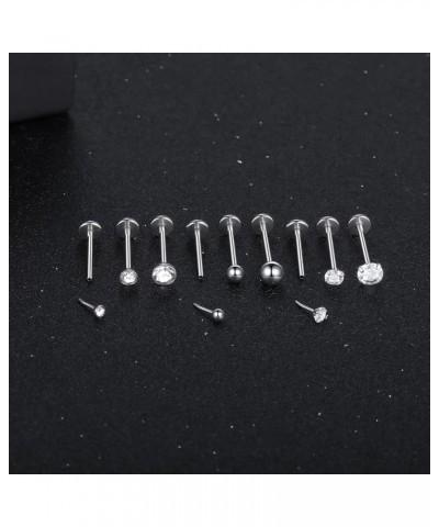 Threadless Lip Rings Different Bar Length Labret Jewelry CZ Lip Studs Monroe Medusa Piercing Jewelry, Push in Stainless Steel...