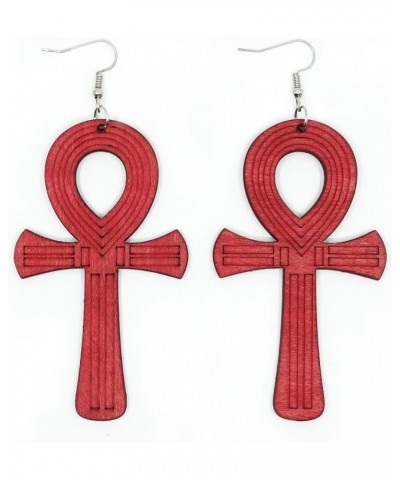 Teri's Boutique Colorful Wood Anka Ankh Cross Life of Symbol Fashion Jewelry Women Dangle Earrings Red $8.70 Earrings