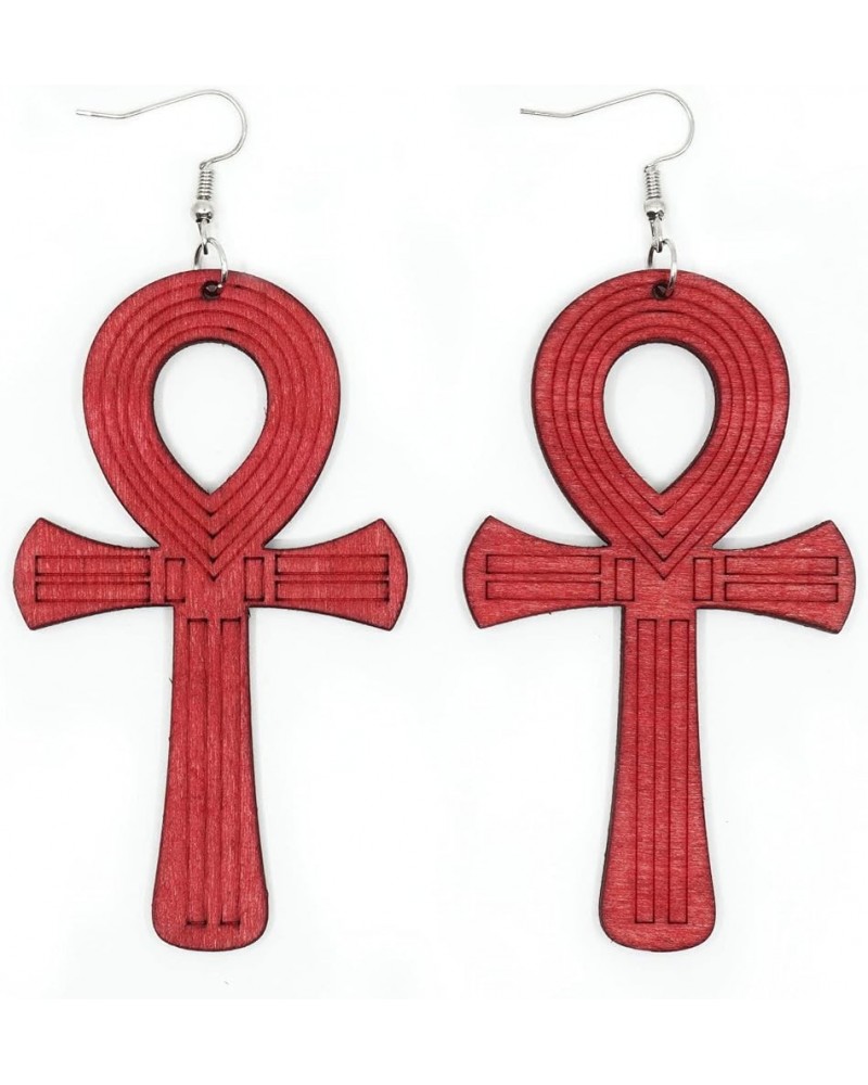 Teri's Boutique Colorful Wood Anka Ankh Cross Life of Symbol Fashion Jewelry Women Dangle Earrings Red $8.70 Earrings