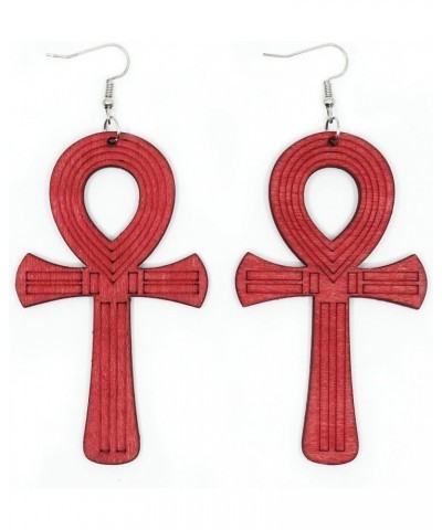 Teri's Boutique Colorful Wood Anka Ankh Cross Life of Symbol Fashion Jewelry Women Dangle Earrings Red $8.70 Earrings