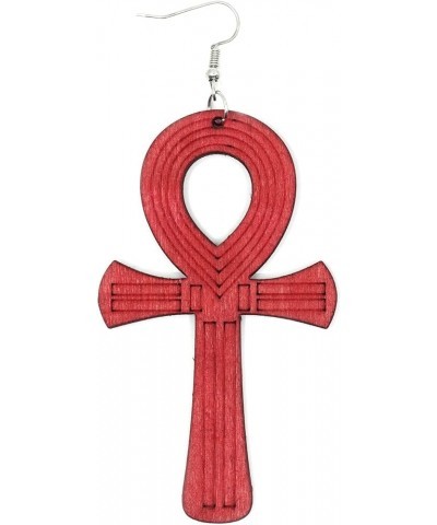 Teri's Boutique Colorful Wood Anka Ankh Cross Life of Symbol Fashion Jewelry Women Dangle Earrings Red $8.70 Earrings