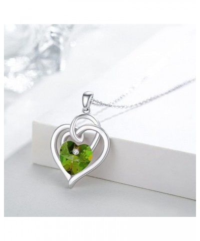 Heart Birthstone Necklace for Women 925 Sterling Silver Birthstone Necklace Double Heart Austrian Crystal Pendant Anniversary...