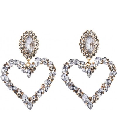 Large Heart Rhinestone Crystal Dangle Earrings Statement Drop Earrings for Women Girls Brides Love Heart Stud Earrings White ...