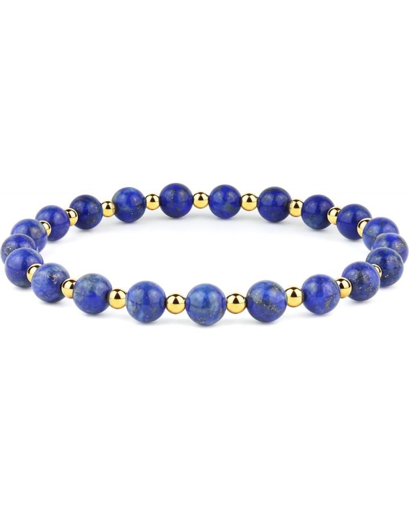 Collection Gold & Genuine Natural Gemstone Beaded Stretch Bracelet - 6mm Round Beads (7.25") Lapis Lazuli $7.64 Bracelets