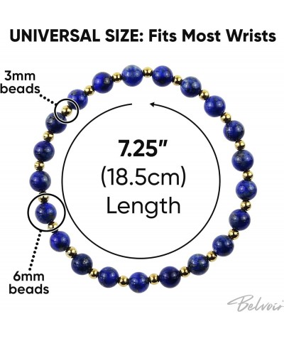 Collection Gold & Genuine Natural Gemstone Beaded Stretch Bracelet - 6mm Round Beads (7.25") Lapis Lazuli $7.64 Bracelets