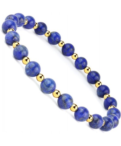 Collection Gold & Genuine Natural Gemstone Beaded Stretch Bracelet - 6mm Round Beads (7.25") Lapis Lazuli $7.64 Bracelets