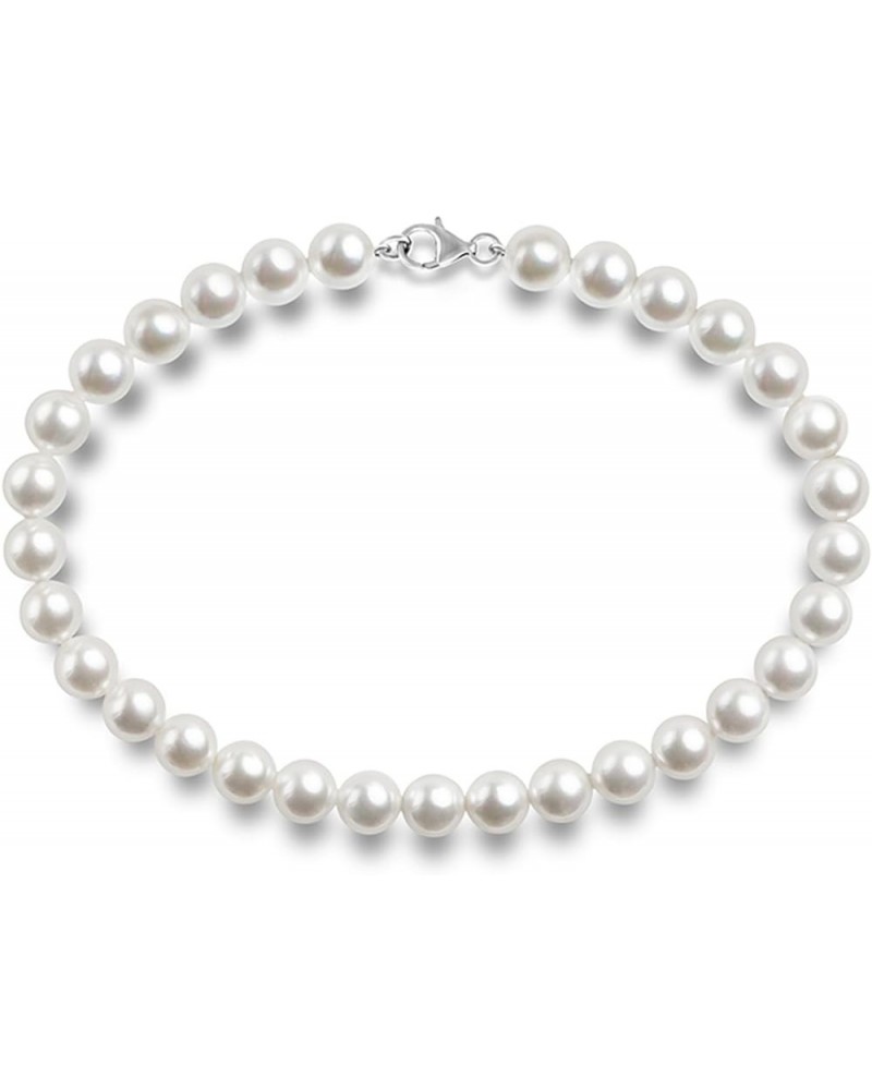 Sterling Silver Round White Simulated Shell Pearl Necklace Strand | Pearl Choker Necklace | Jewelry for Women 8mm 16 Inches $...