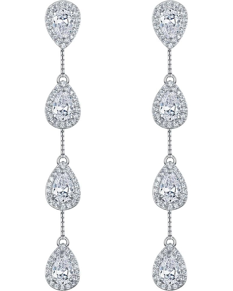 Women's Teardrop Chandelier Dangle Earrings Cubic Zirconia Wedding Bridal Long Drop Earrings Clear $12.59 Earrings