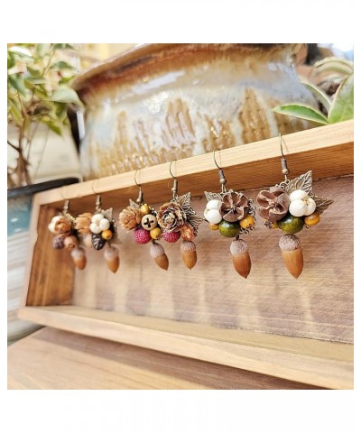 Natural Pine Cone Acorn Earrings Handmade Earrings Flower Leaf Earrings for Women - Nature'S Delight Style2 $9.53 Earrings