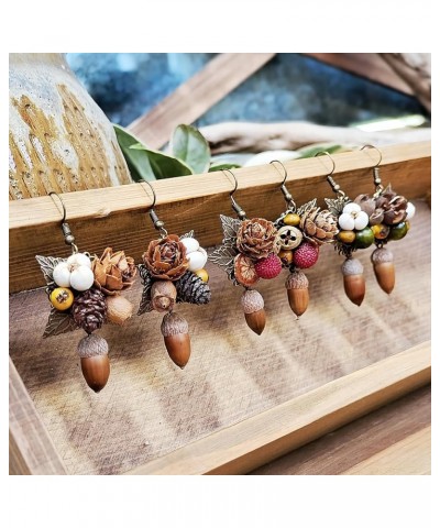 Natural Pine Cone Acorn Earrings Handmade Earrings Flower Leaf Earrings for Women - Nature'S Delight Style2 $9.53 Earrings