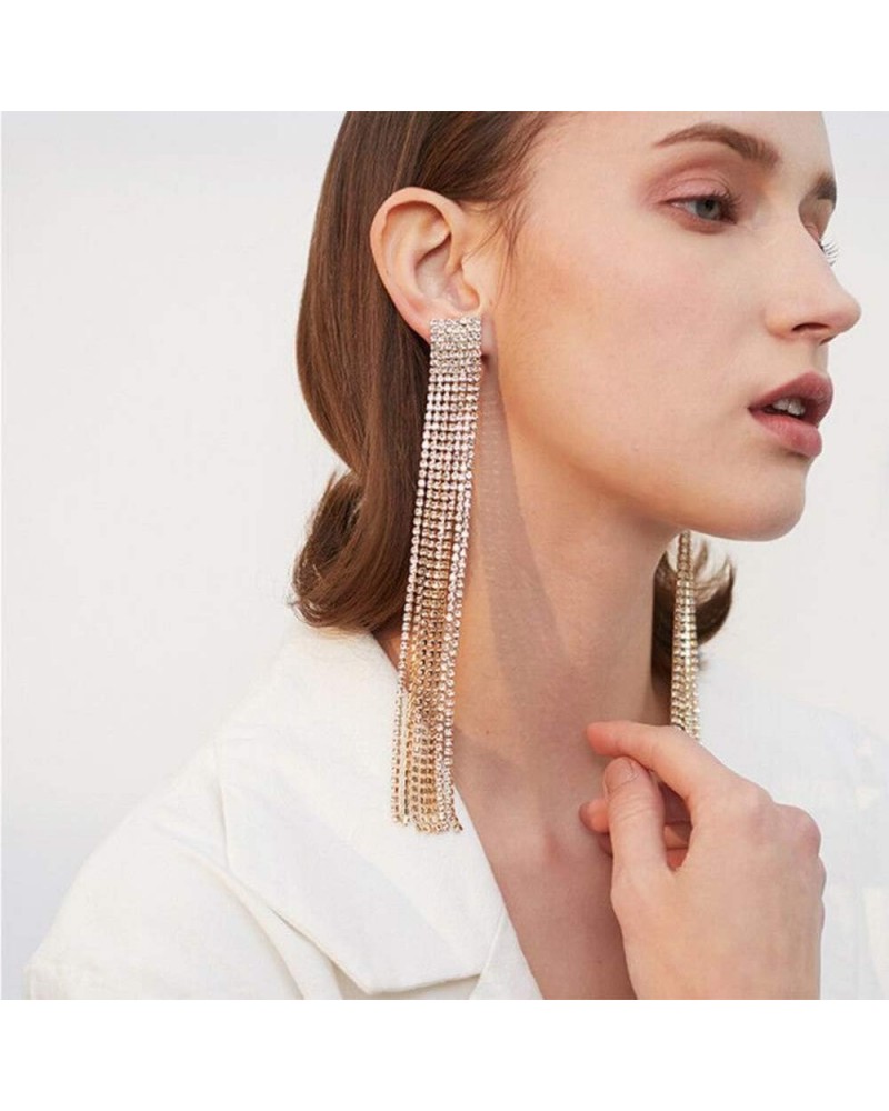 Elegant Rhinestone Crystal Long Tassel Earrings for Women Bridal Drop Dangling Earrings Wedding Jewelry Rose Gold $7.30 Earrings