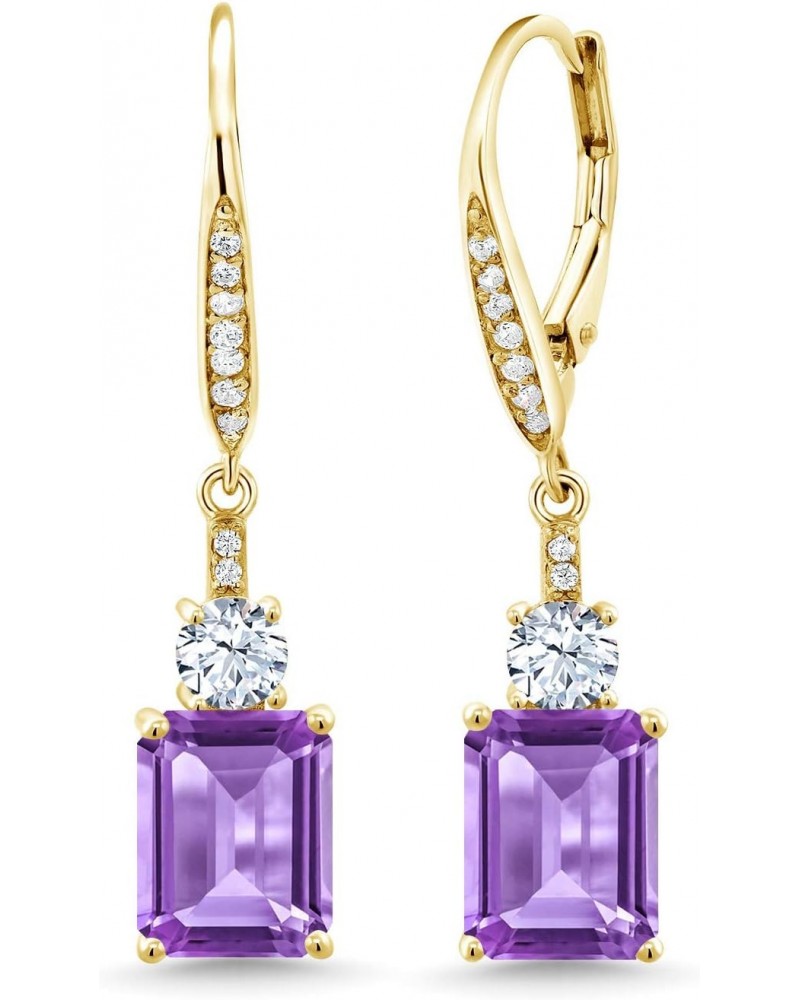 18K Yellow Gold Plated Silver Purple Amethyst Dangle Earrings For Women (5.00 Cttw, Gemstone February Birthstone, Emerald Cut...