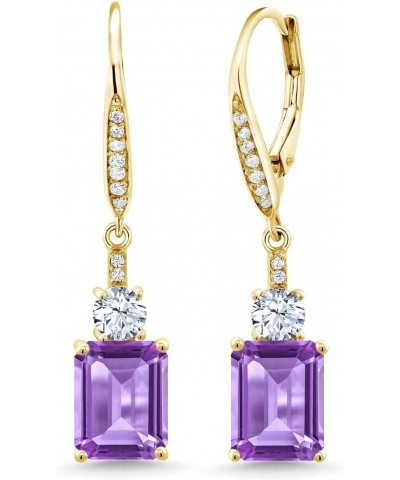 18K Yellow Gold Plated Silver Purple Amethyst Dangle Earrings For Women (5.00 Cttw, Gemstone February Birthstone, Emerald Cut...