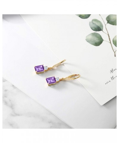 18K Yellow Gold Plated Silver Purple Amethyst Dangle Earrings For Women (5.00 Cttw, Gemstone February Birthstone, Emerald Cut...