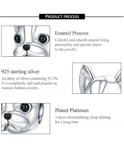 Dog Charm 925 Sterling Silver, Cute Loyal Partners French Bulldog Doggy Animal Pet Bead Charms fit Charms for Bracelets Jewel...