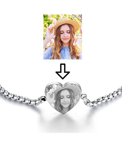 AIPNIS Personalized Custom Photo Text Stainless Steel Adjustable Bracelet Carved Heart Shaped Pendant Fashion Jewelry Custom ...