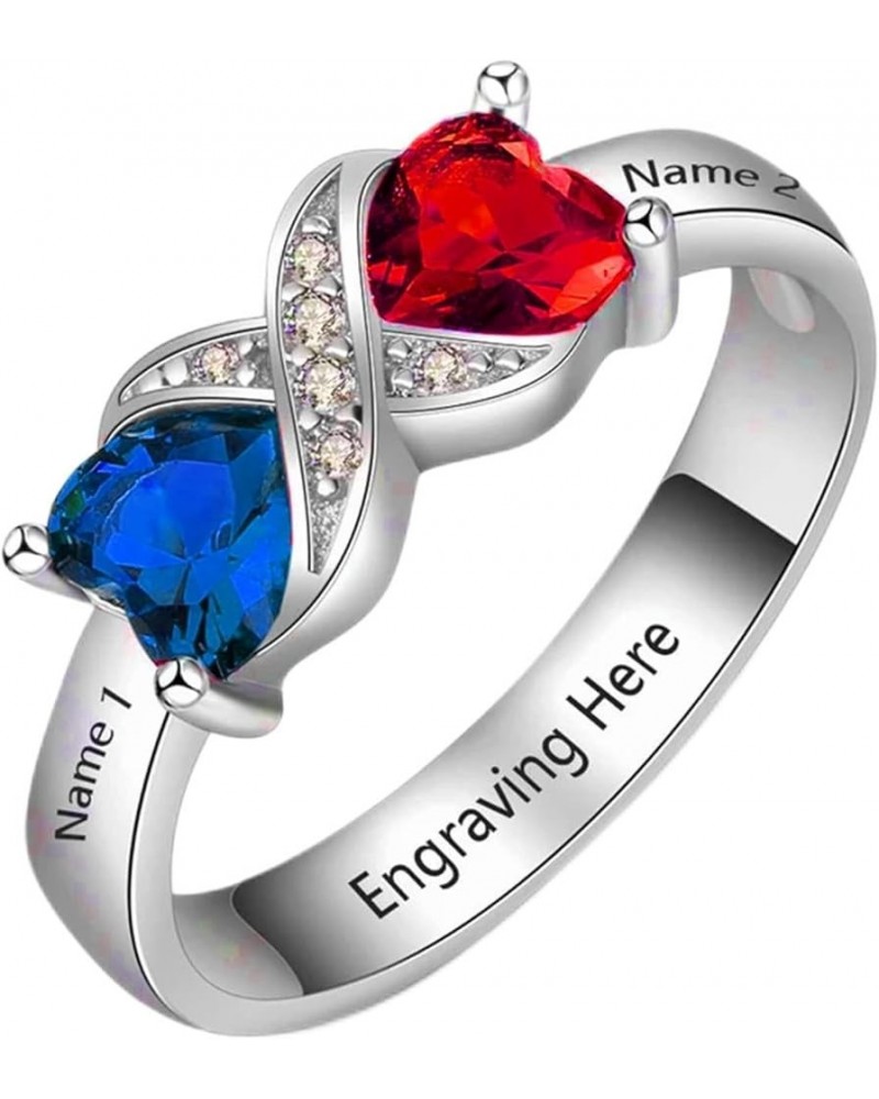 Personalized Mothers Ring with 1-2 Birthstones for Mom Engraved Name Sterling Silver Ring Couple Engagement Promise Rings for...