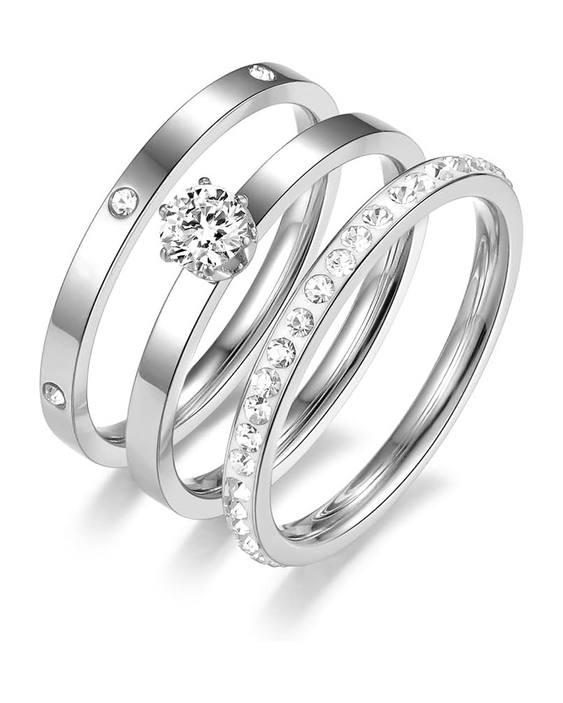 Stainless Steel Stacking Tiny 3 Rings Set for Women，Cubic Zirconia Statement Ring Set Size 5-10 9 White Gold Rings $9.67 Rings