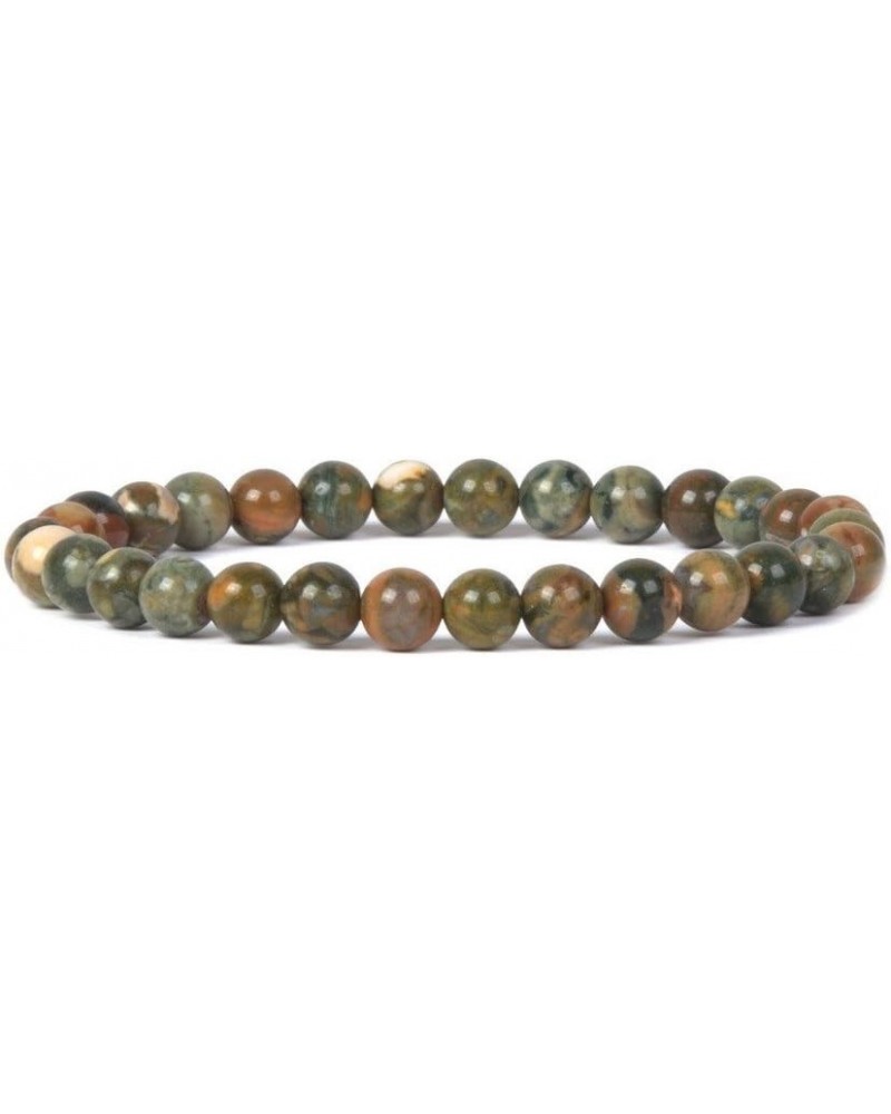 Gem Semi Precious Gemstone 6mm Round Beads Stretch Bracelet 6.5 Inch Unisex Rhyolite Jasper $12.97 Bracelets