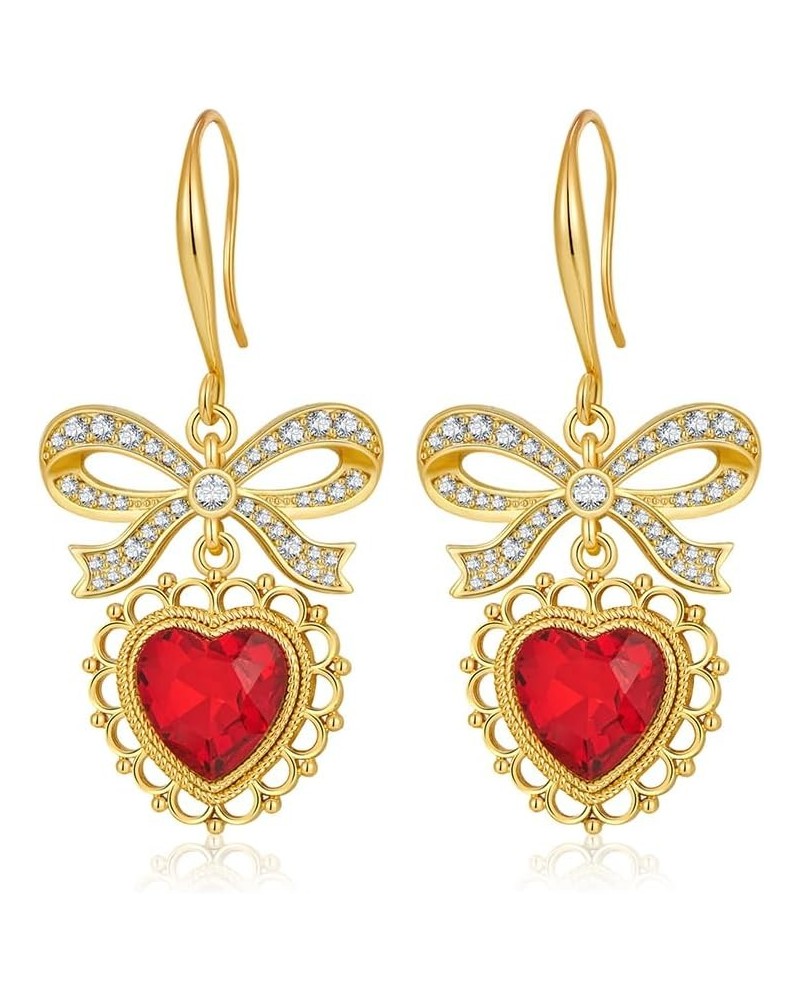 Gold Heart Dangle Earrings For Women Ribbon Bow Dangle Earrings Red heart drop $9.89 Earrings