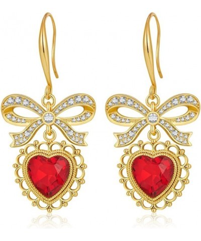 Gold Heart Dangle Earrings For Women Ribbon Bow Dangle Earrings Red heart drop $9.89 Earrings