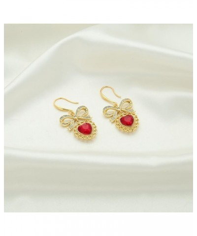 Gold Heart Dangle Earrings For Women Ribbon Bow Dangle Earrings Red heart drop $9.89 Earrings