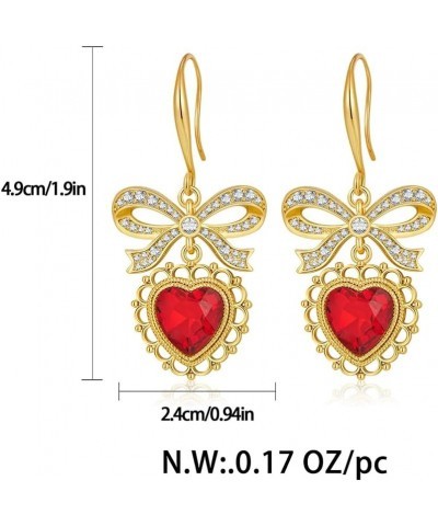 Gold Heart Dangle Earrings For Women Ribbon Bow Dangle Earrings Red heart drop $9.89 Earrings