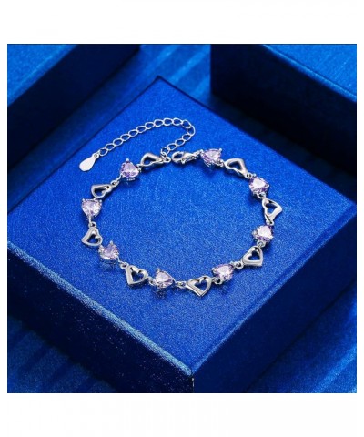 925 Sterling Silver CZ Love Heart of Ocean Titanic Inspired Tennis Bracelet for Women, 7.1"+1.2" Extender, Valentine's Day/Mo...