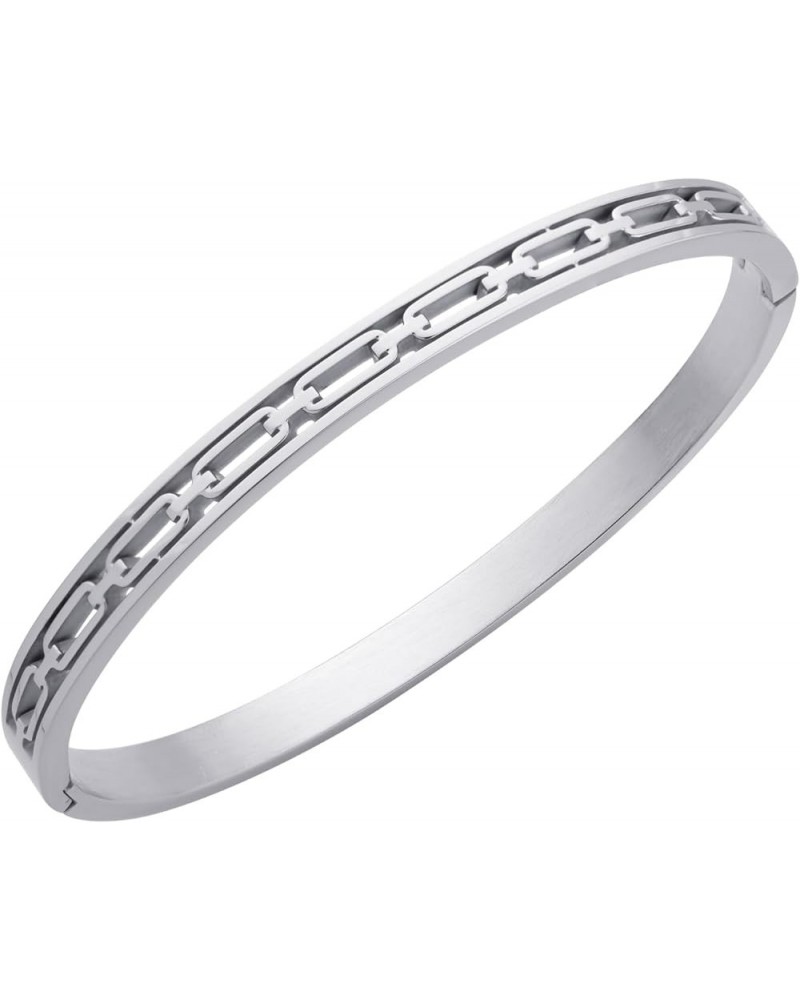 Stainless Steel Hinged Chain Pattern Bangle Bracelet for Women & Men Silver $11.19 Bracelets