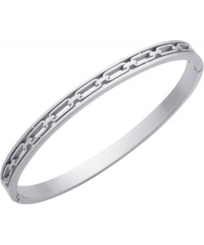 Stainless Steel Hinged Chain Pattern Bangle Bracelet for Women & Men Silver $11.19 Bracelets